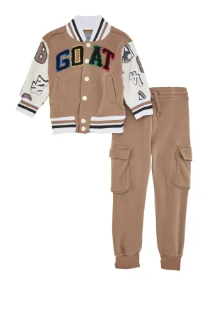Baby Boys 12-24M GOAT Chenille Graphic Varsity Jacket and Joggers