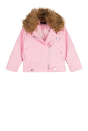 Baby Girls 12-24M Faux Fur Trim Faux Leather Moto Jacket