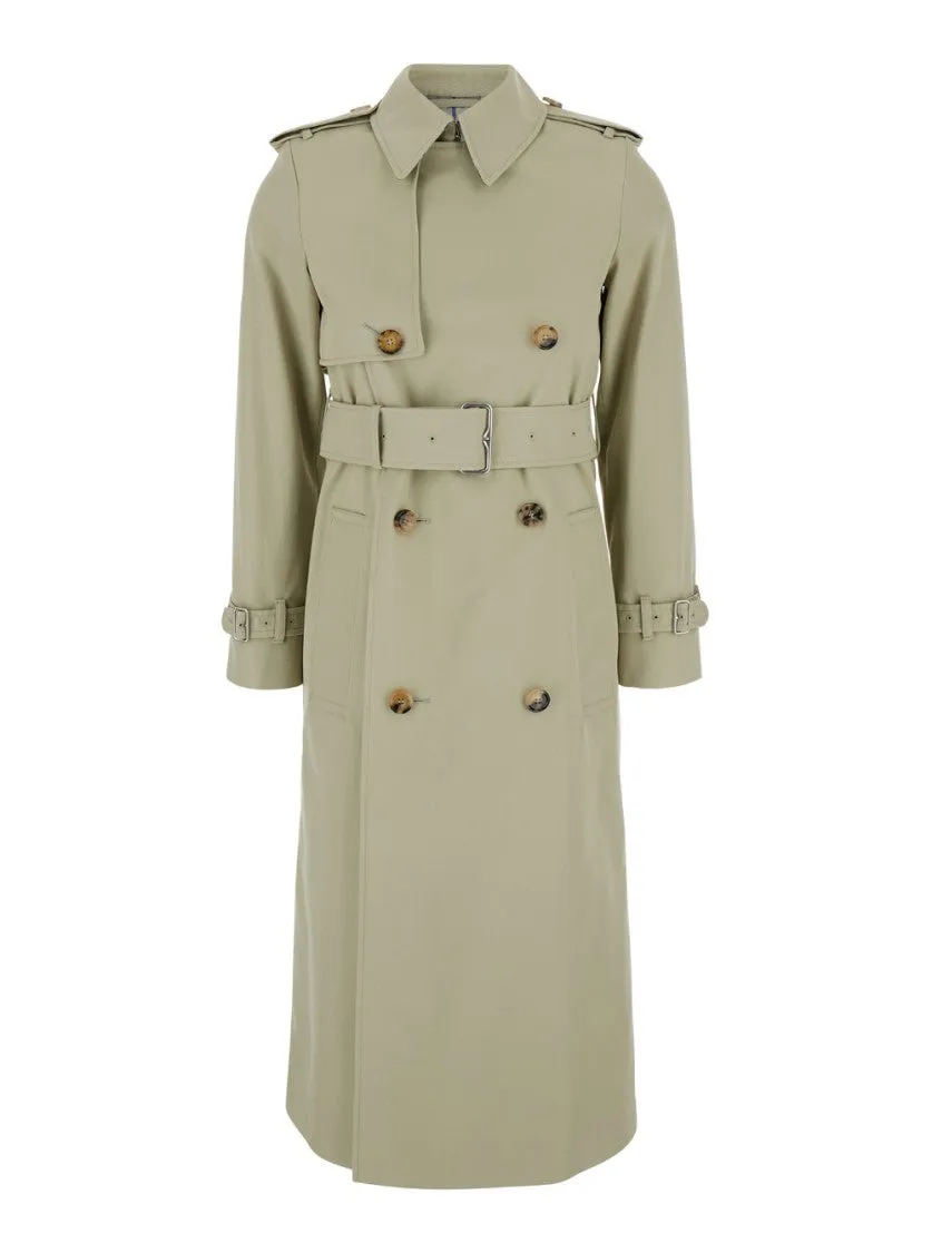 Beige Double-Breasted Trench Coat With Belt In Cotton Blend