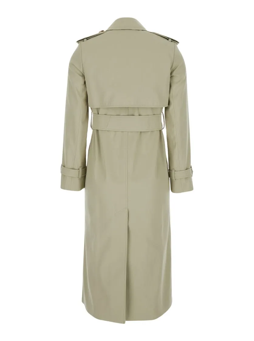 Beige Double-Breasted Trench Coat With Belt In Cotton Blend