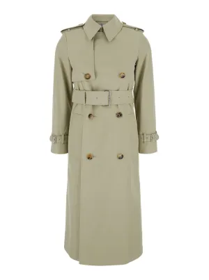 Beige Double-Breasted Trench Coat With Belt In Cotton Blend