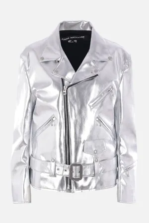 biker jacket in metallized faux leather