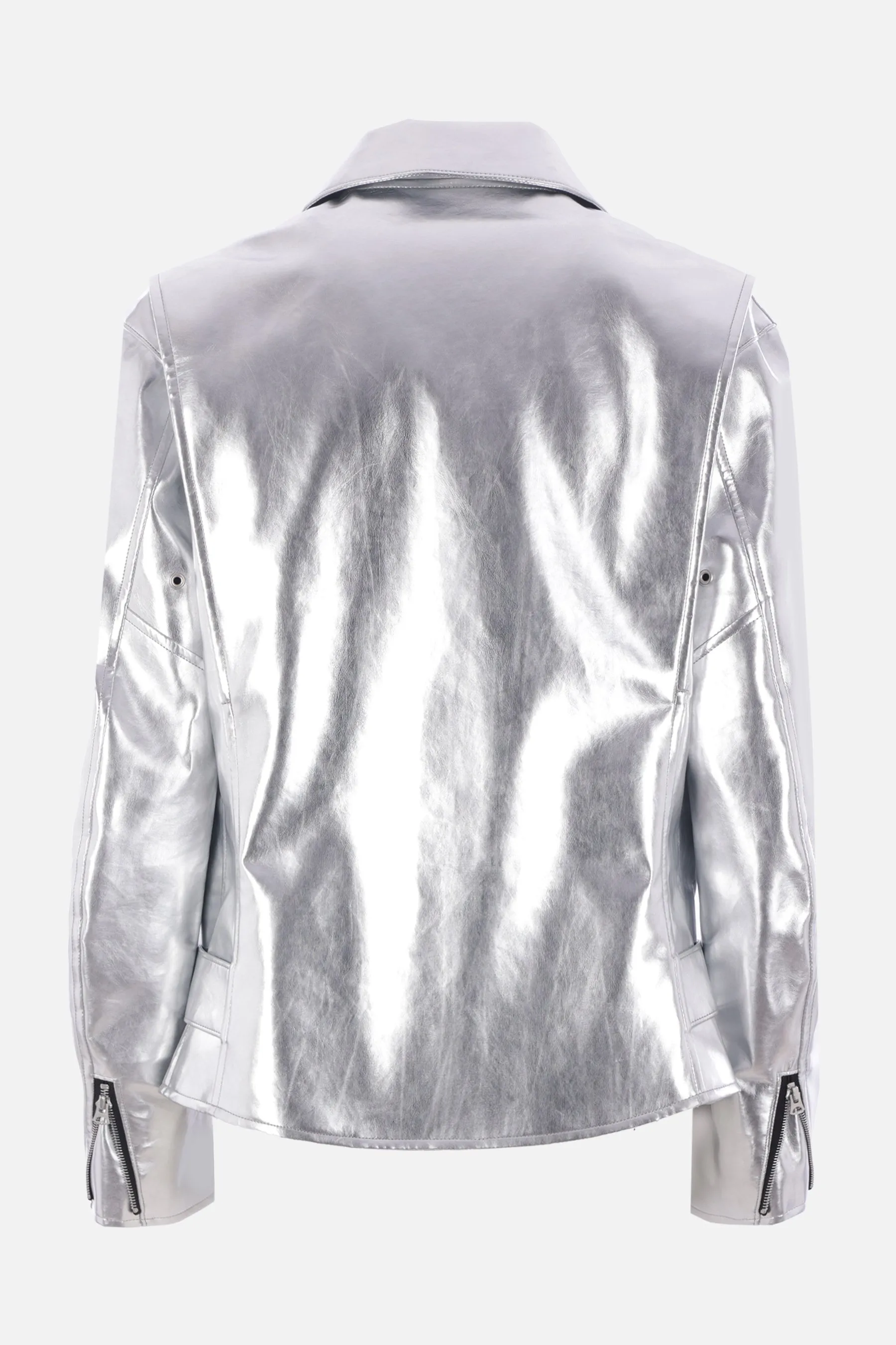 biker jacket in metallized faux leather