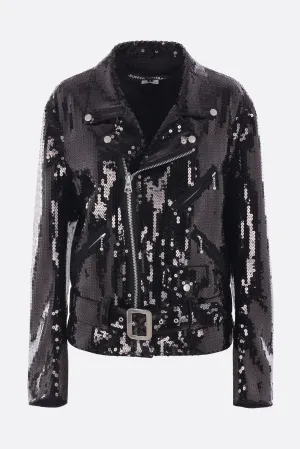 biker jacket in sequinned crepe
