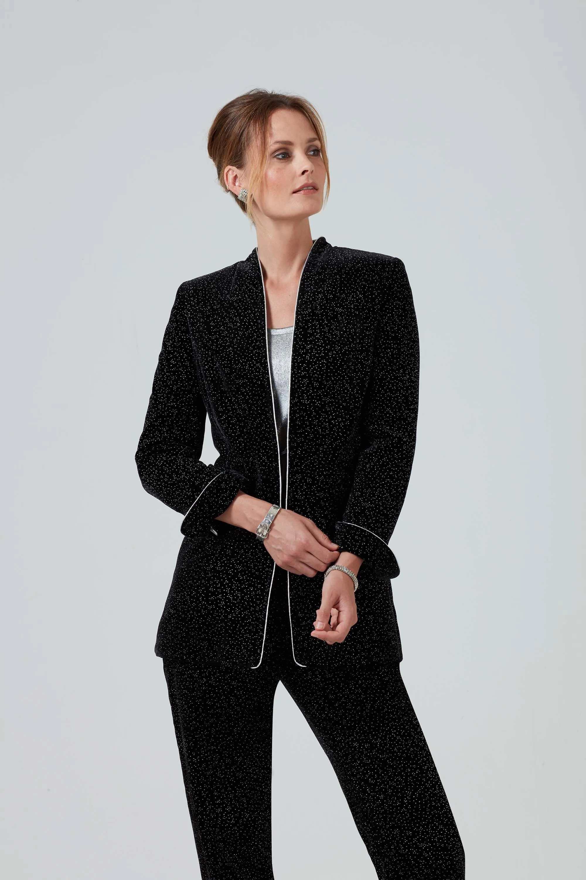 Black and Silver Sparkle Velvet Narrow Leg Trousers  - Pandora