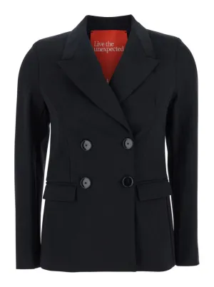Black Double-Breasted Fabric Jacket