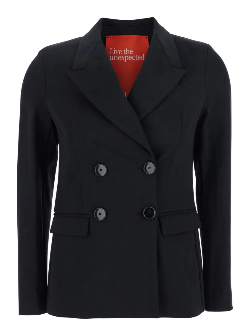 Black Double-Breasted Fabric Jacket