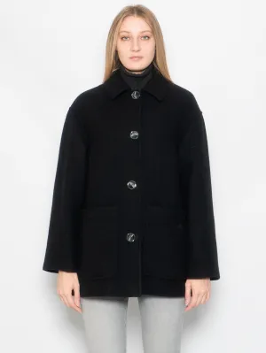 Black Pea Coat with Shirt Collar