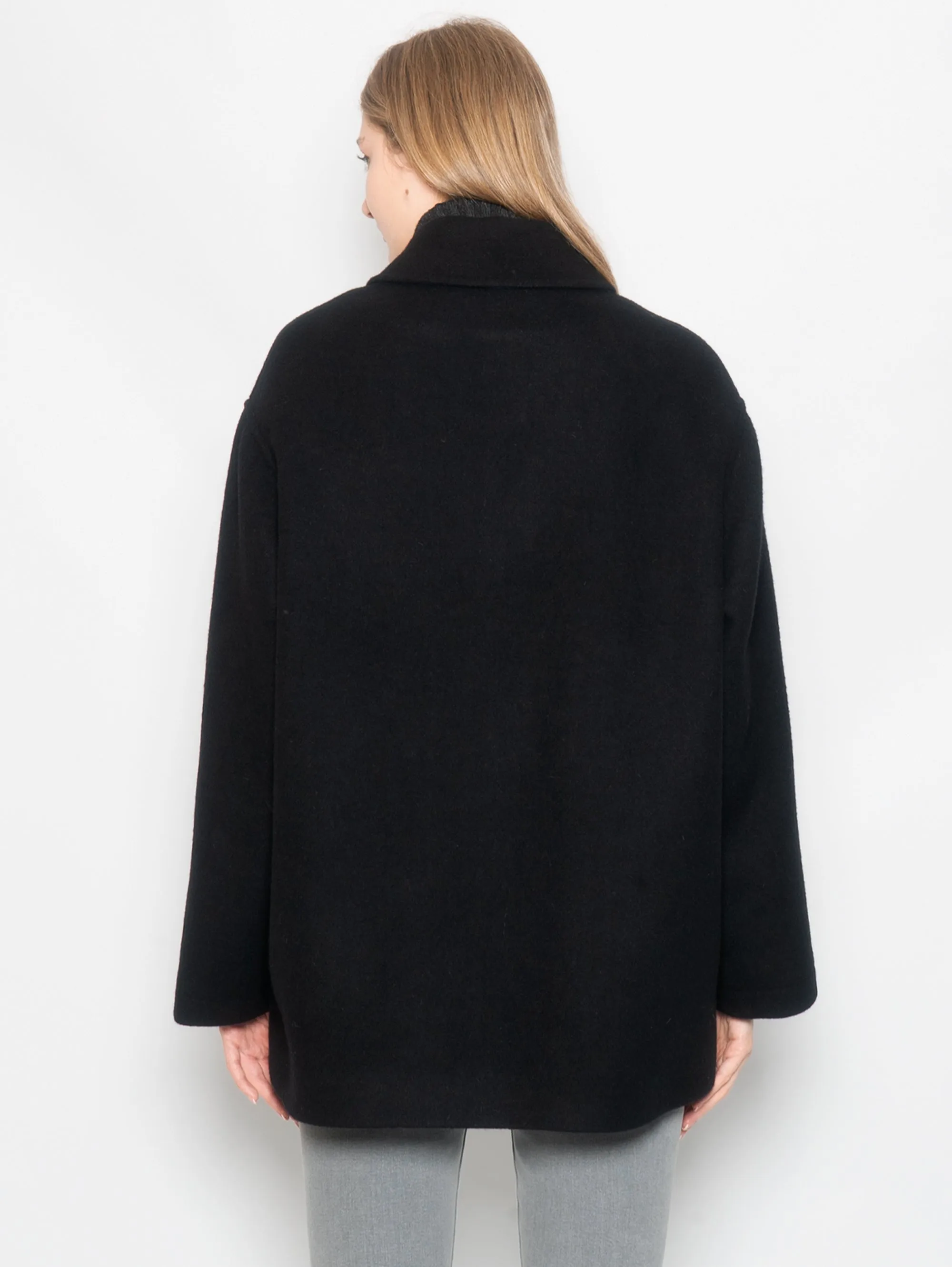 Black Pea Coat with Shirt Collar