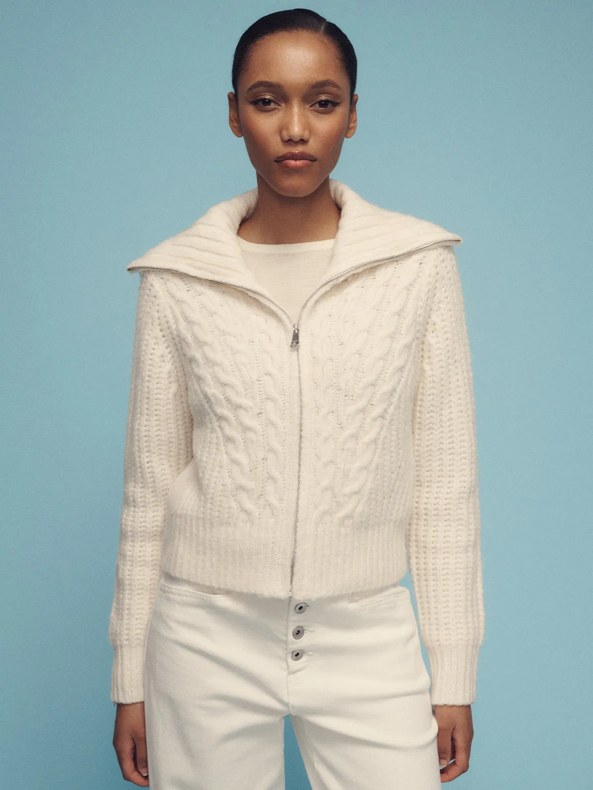 Cable Zip Sweater Jacket Chalk