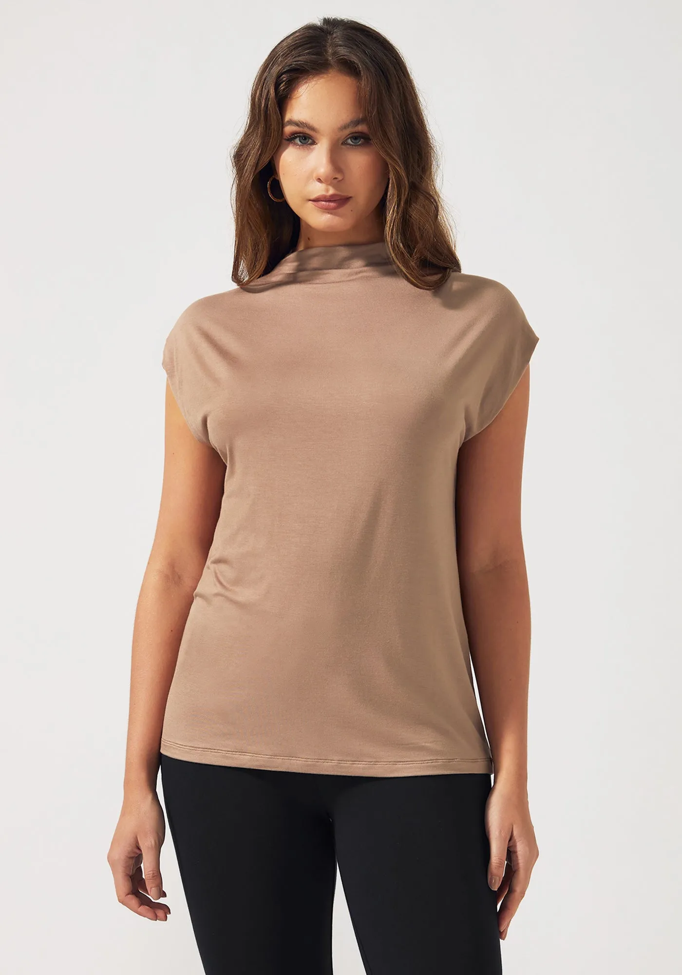 Cap Sleeve Mockneck (Taupe)