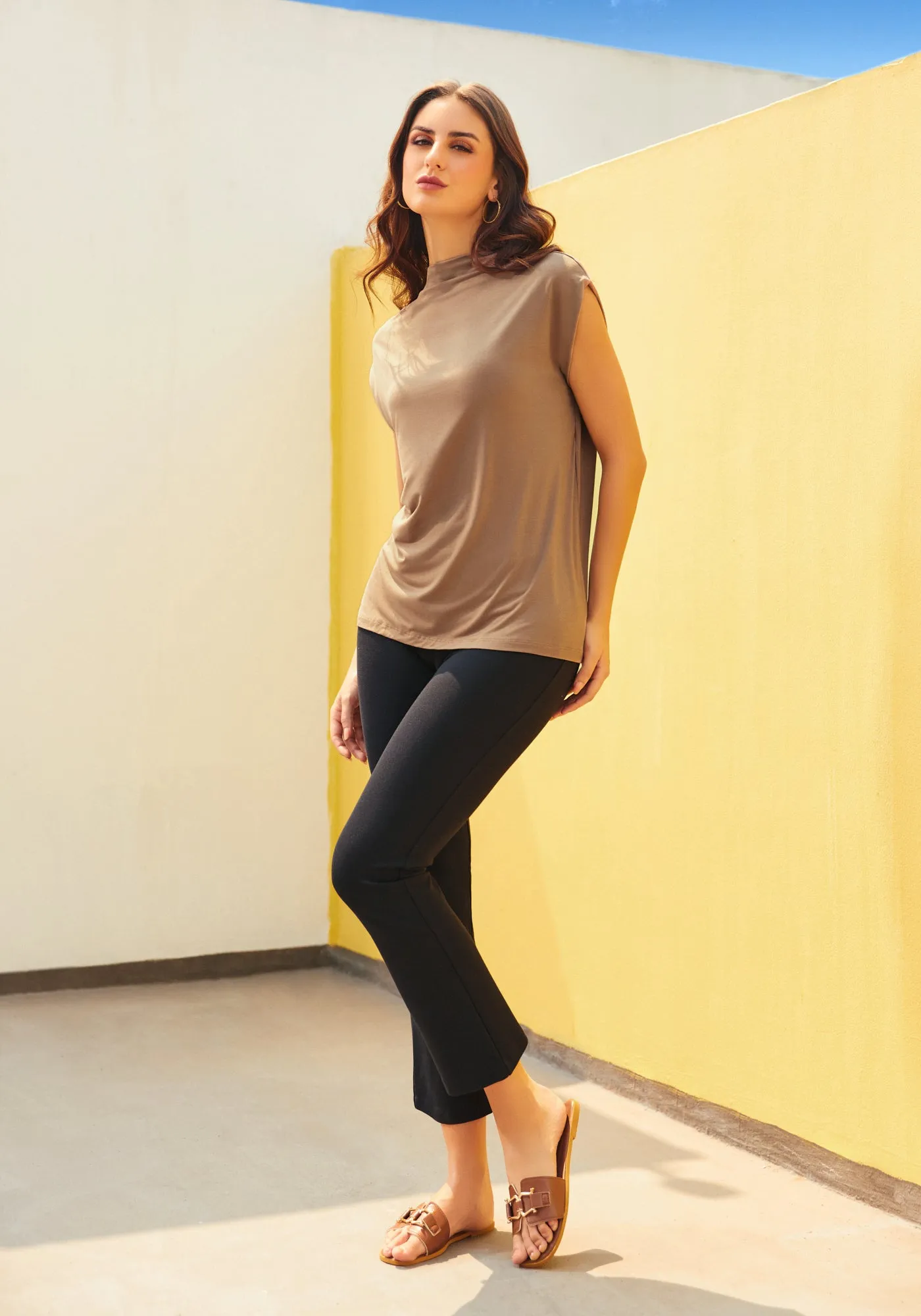 Cap Sleeve Mockneck (Taupe)