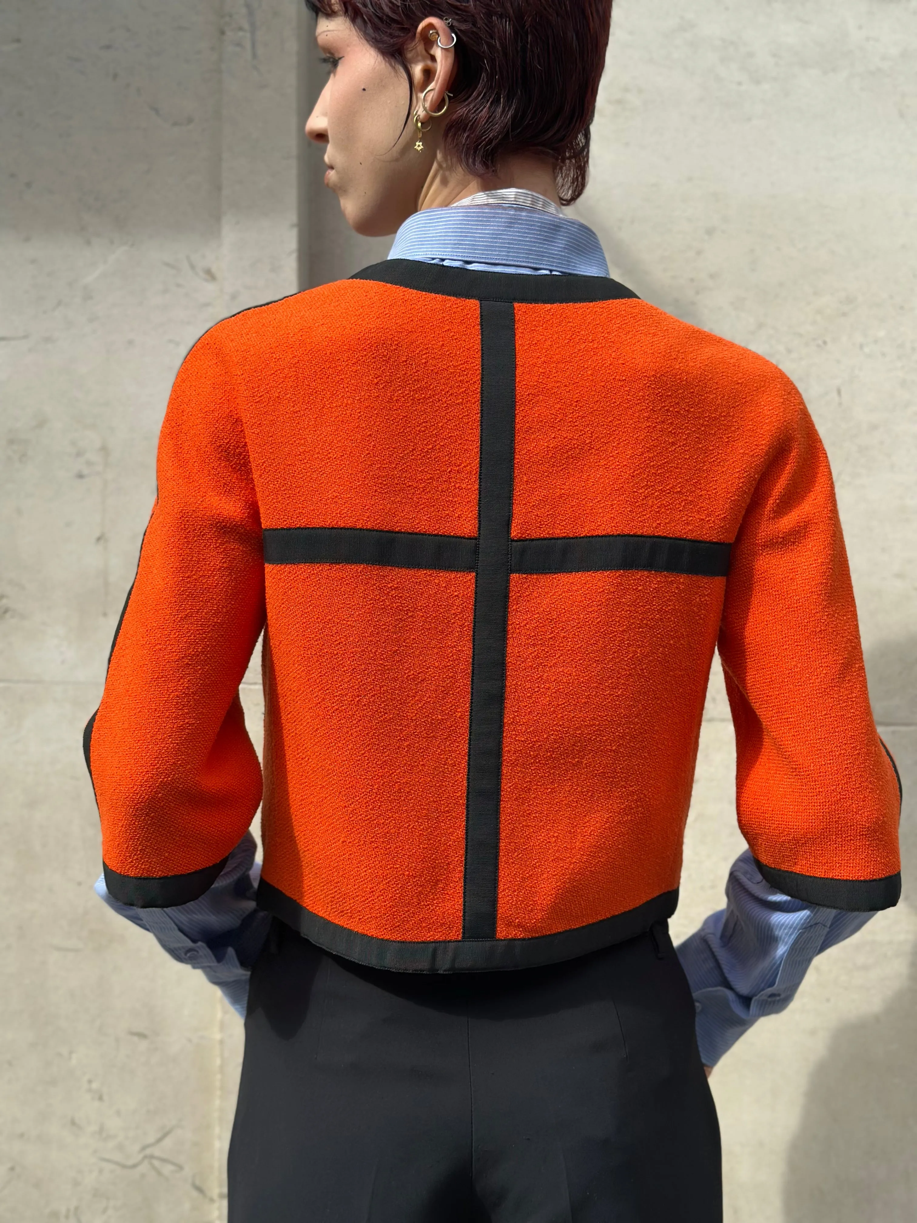 Chanel Orange Wool Cropped Jacket - Size 36
