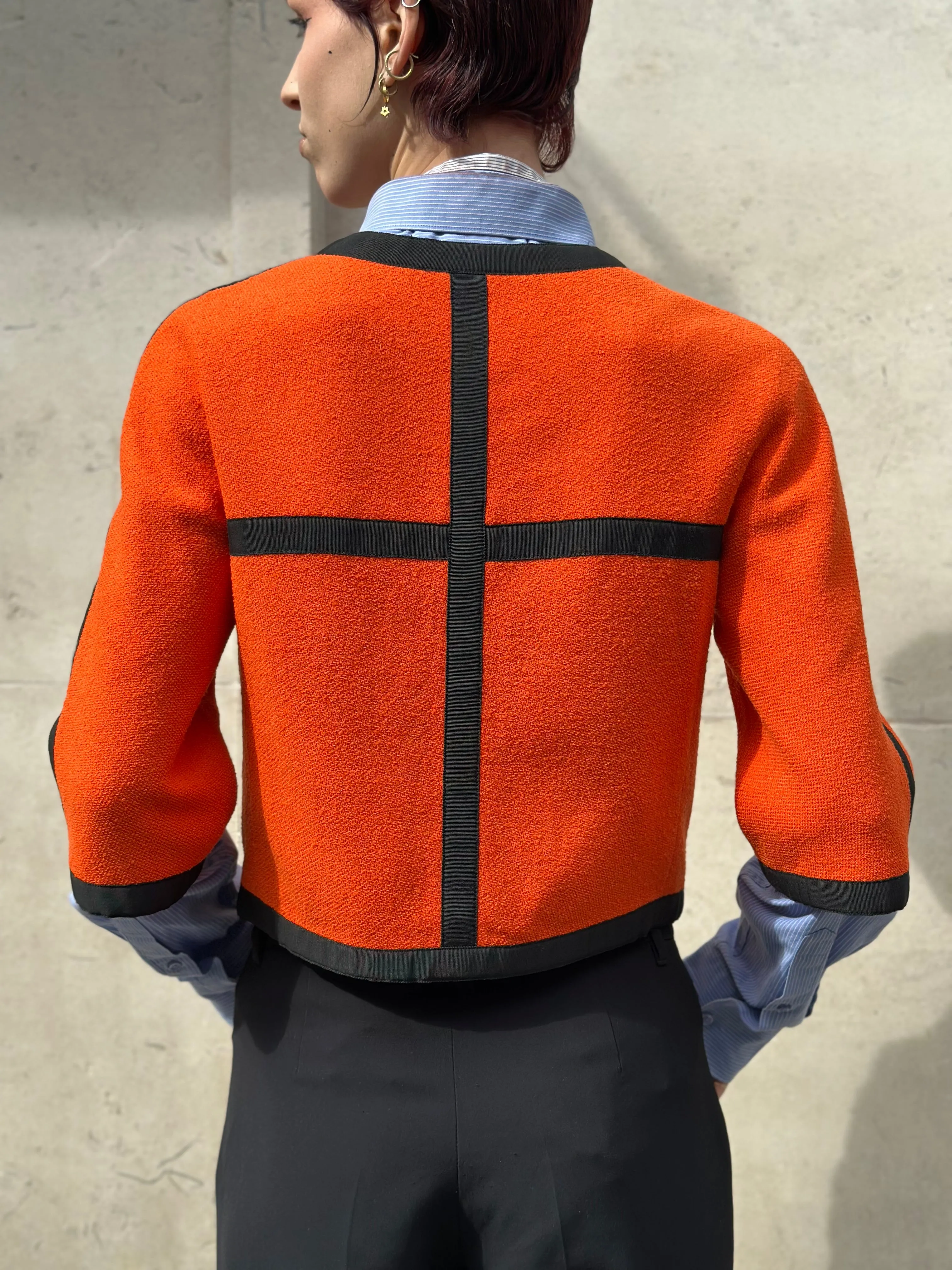 Chanel Orange Wool Cropped Jacket - Size 36