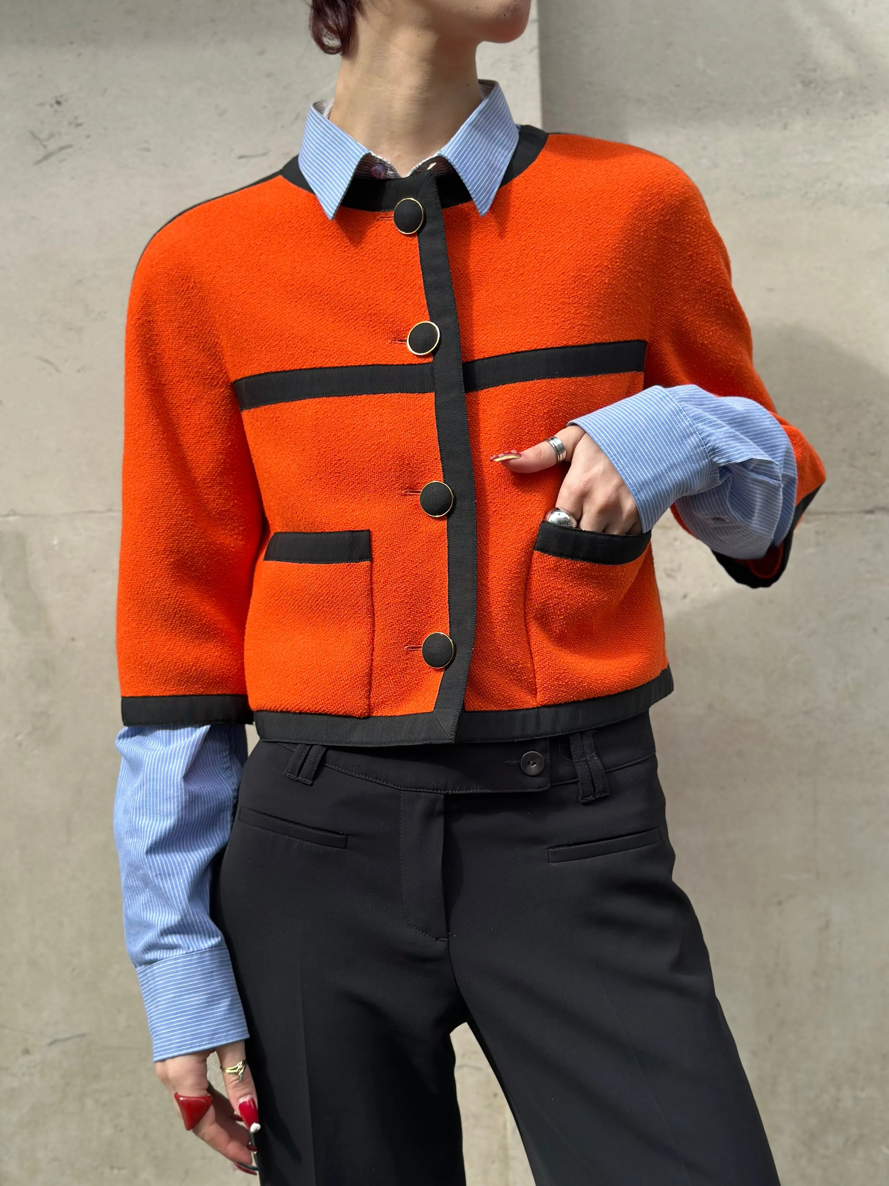 Chanel Orange Wool Cropped Jacket - Size 36