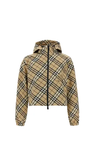 Check Jacket With Logo - Alabaster