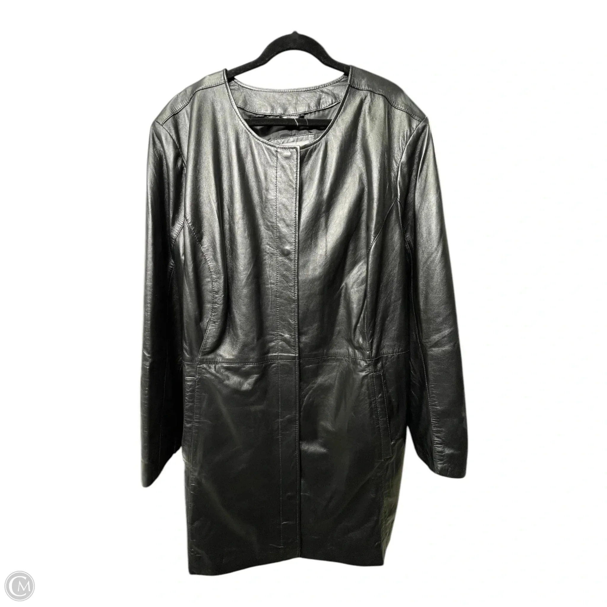 Coat Leather By Jessica London In Black, Size: 3x
