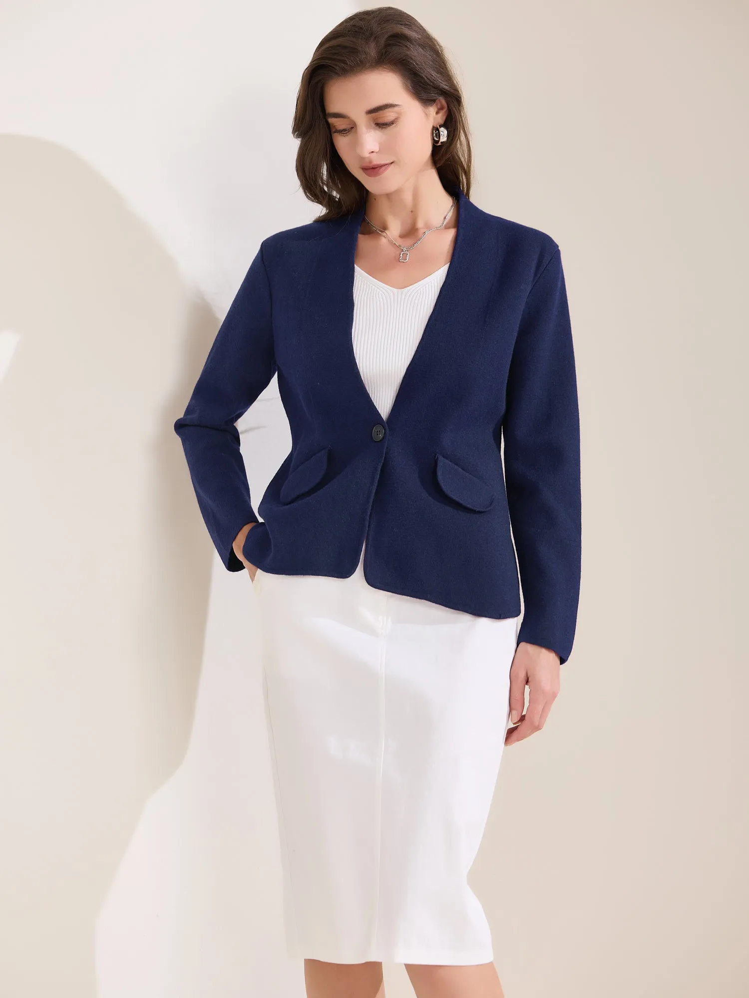 Collarless Long Sleeve One Button Business Office Jacket