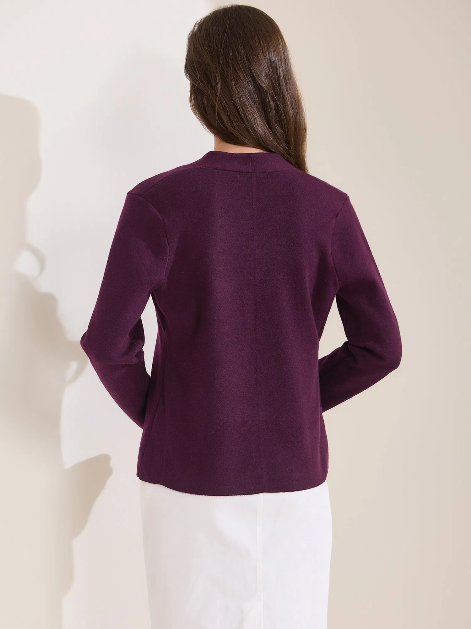Collarless Long Sleeve One Button Business Office Jacket