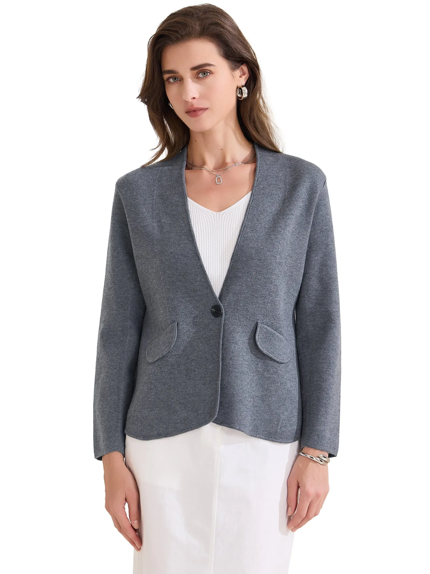 Collarless Long Sleeve One Button Business Office Jacket