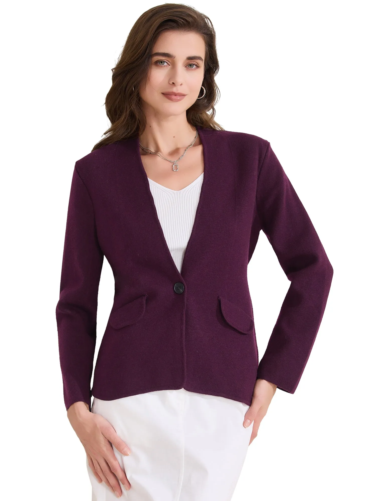 Collarless Long Sleeve One Button Business Office Jacket