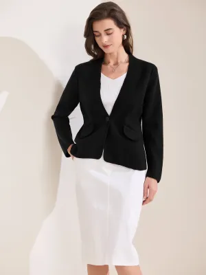 Collarless Long Sleeve One Button Business Office Jacket