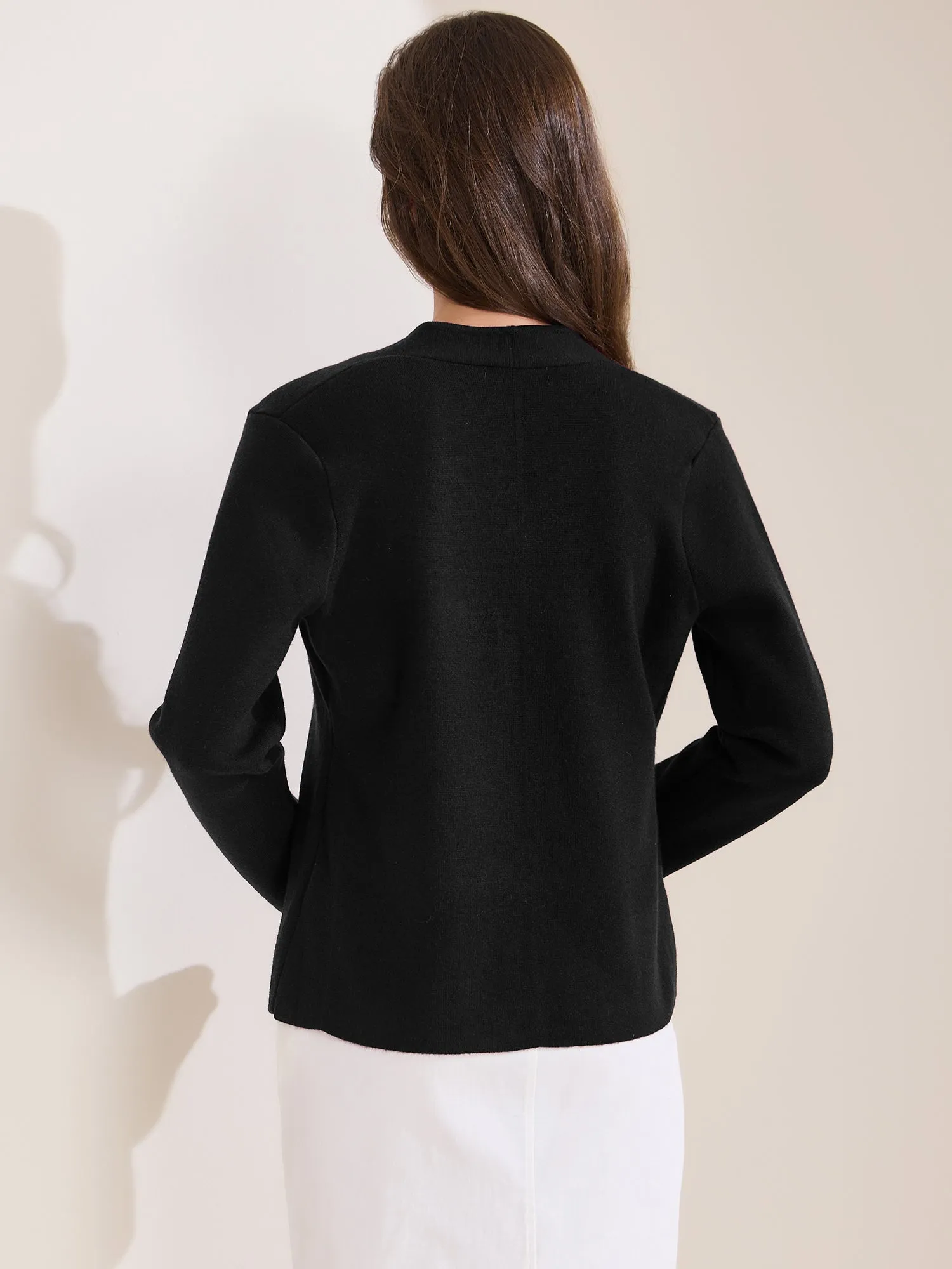 Collarless Long Sleeve One Button Business Office Jacket