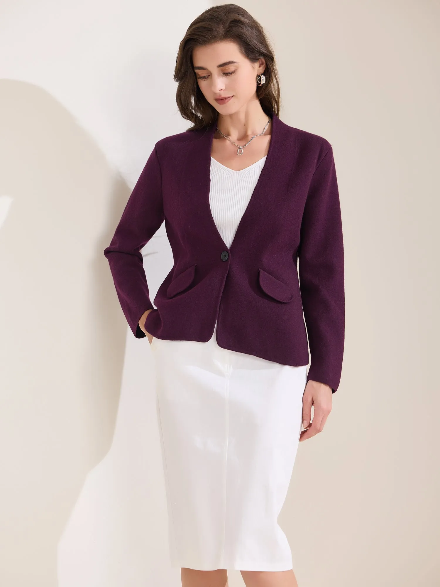 Collarless Long Sleeve One Button Business Office Jacket