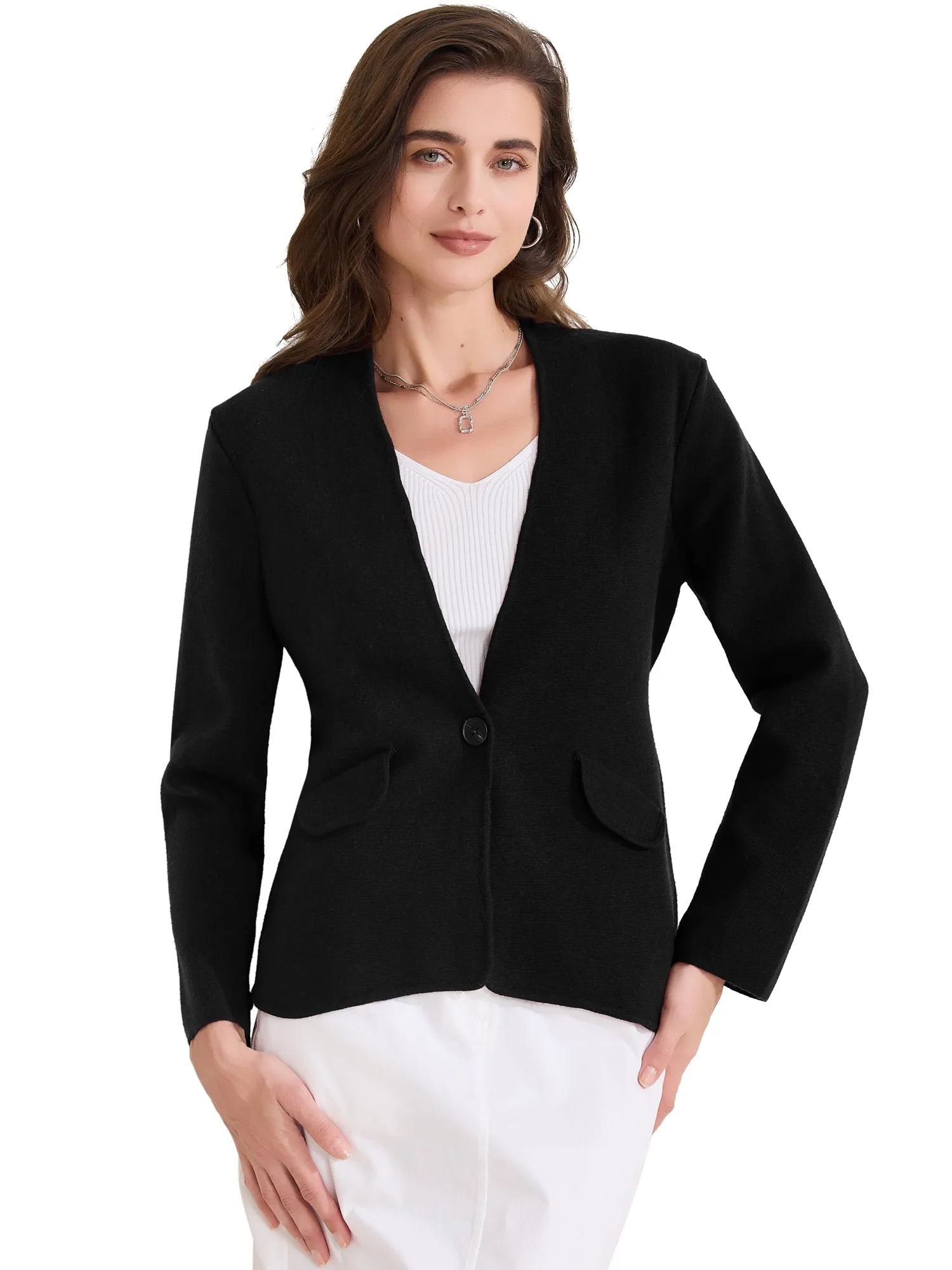 Collarless Long Sleeve One Button Business Office Jacket