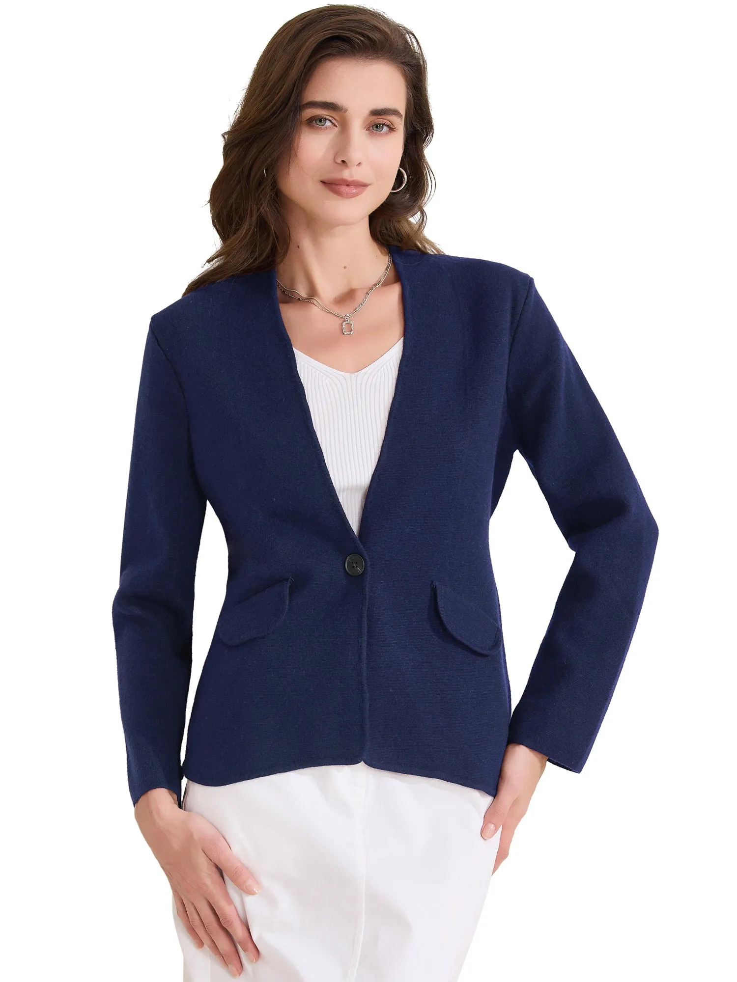 Collarless Long Sleeve One Button Business Office Jacket