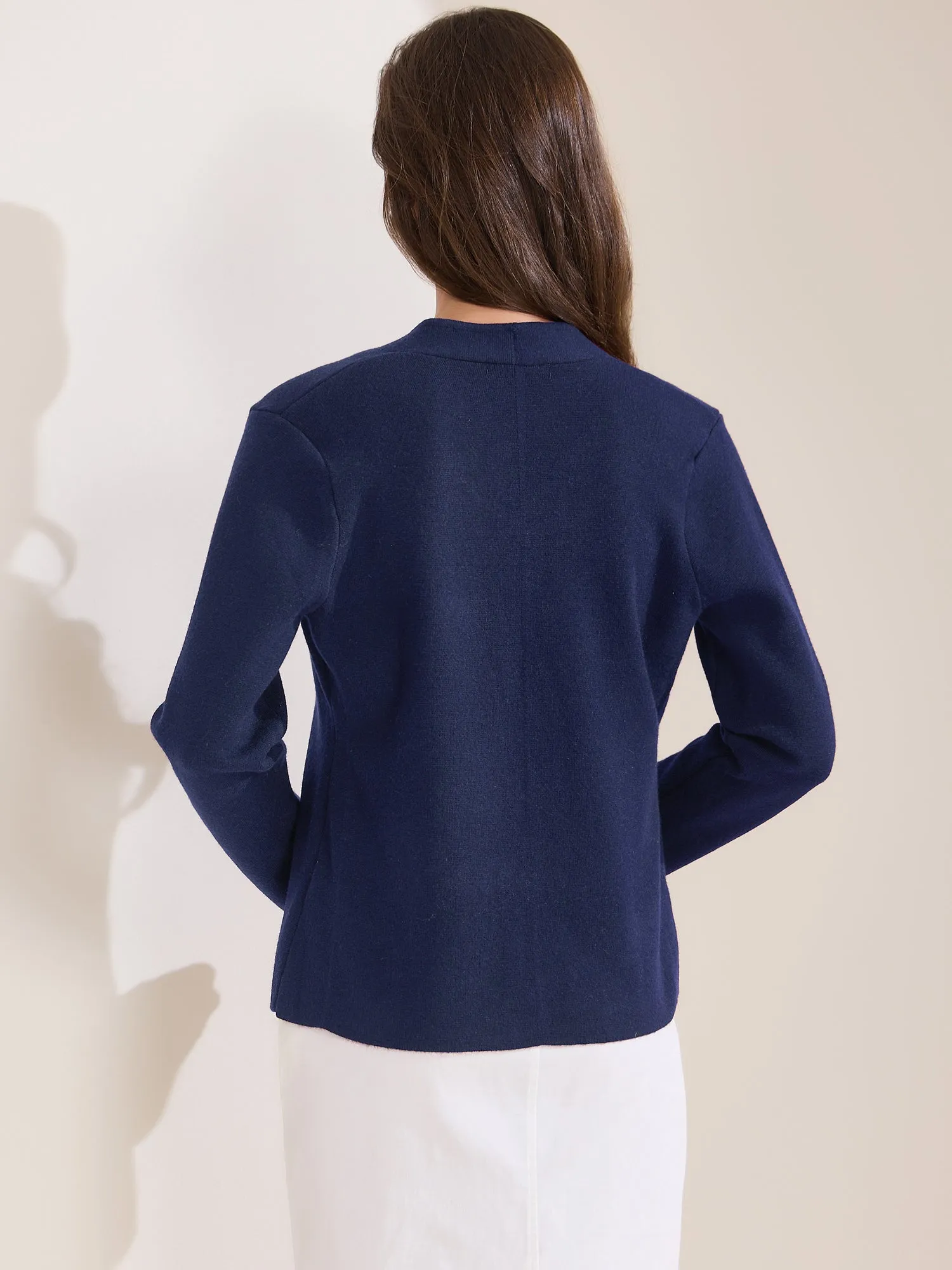 Collarless Long Sleeve One Button Business Office Jacket
