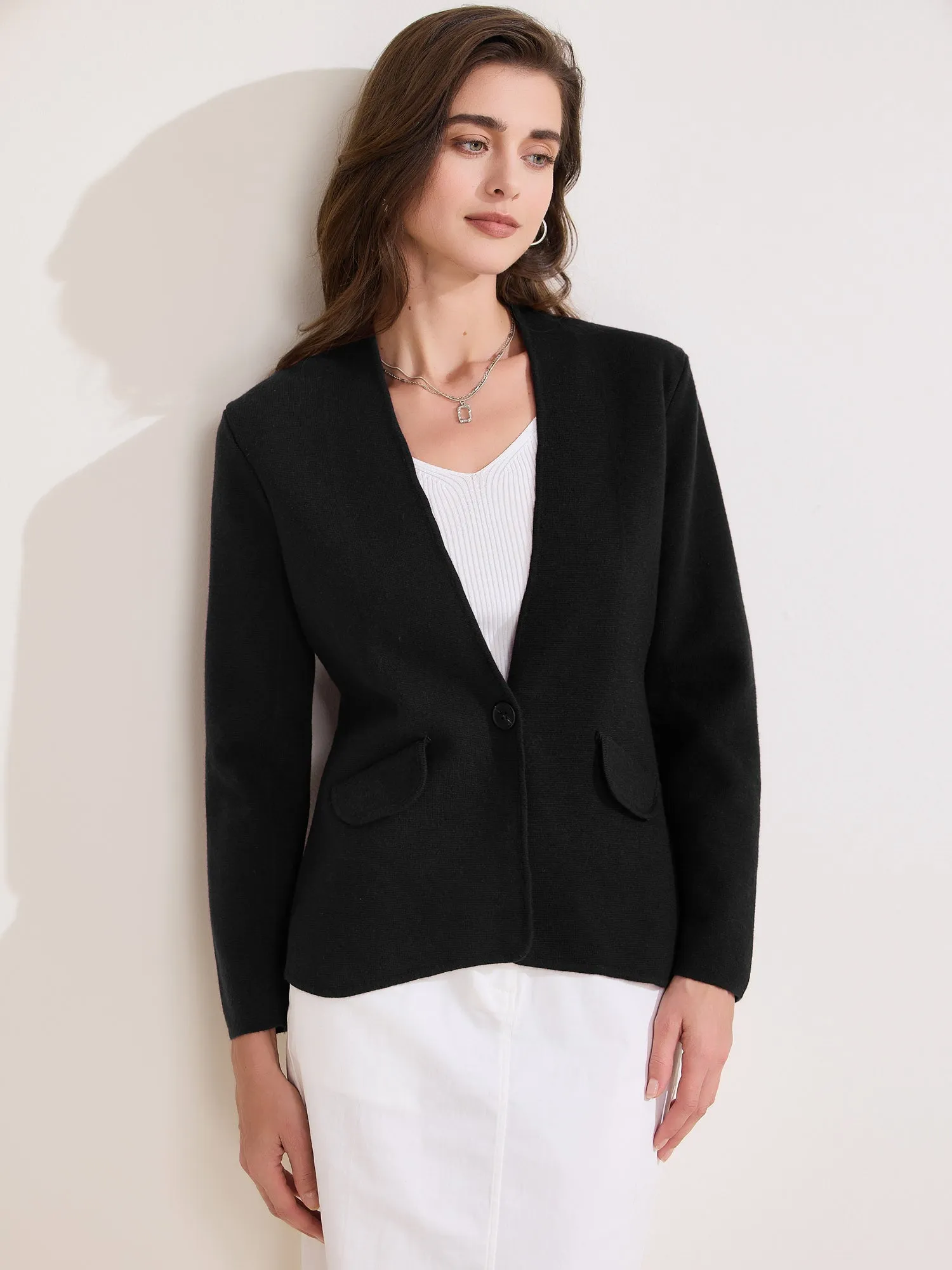 Collarless Long Sleeve One Button Business Office Jacket