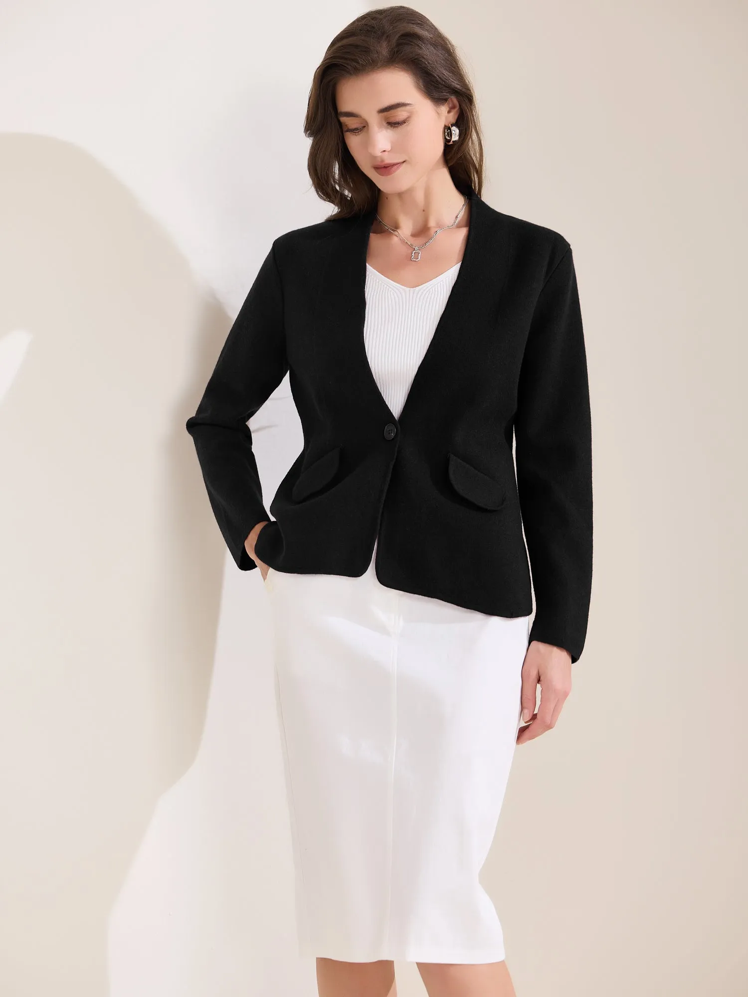 Collarless Long Sleeve One Button Business Office Jacket