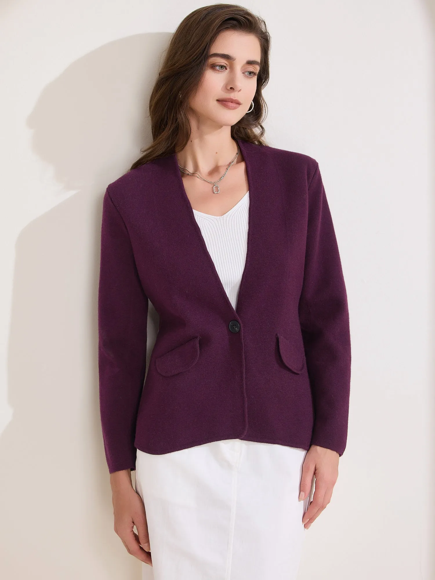 Collarless Long Sleeve One Button Business Office Jacket