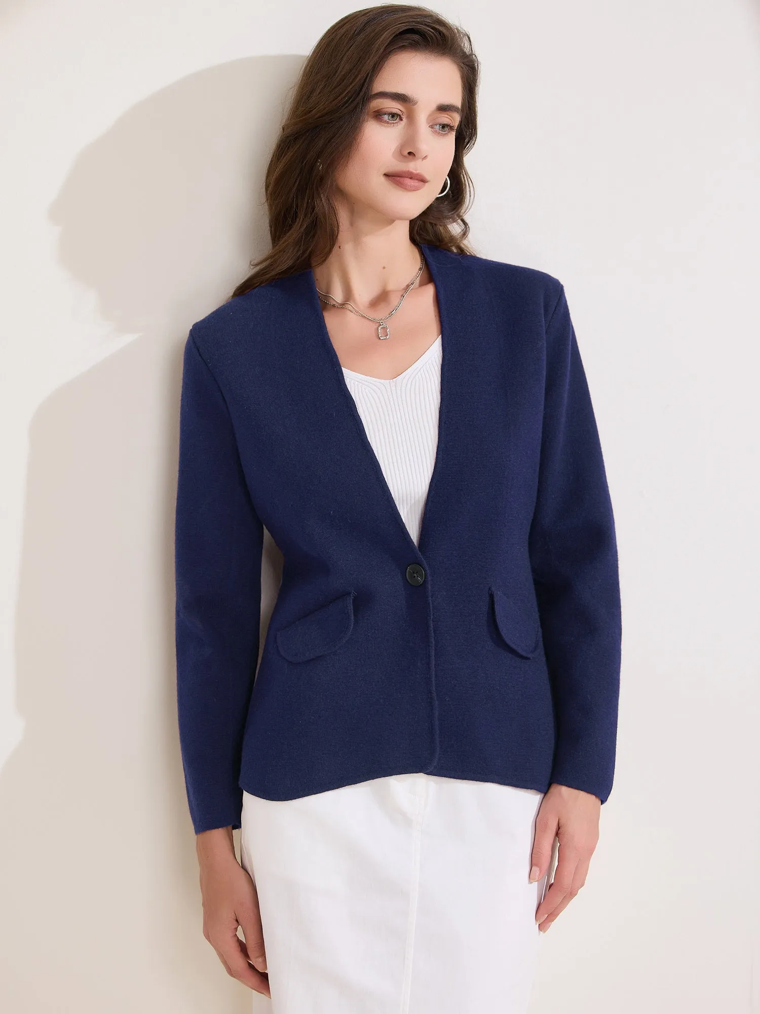 Collarless Long Sleeve One Button Business Office Jacket