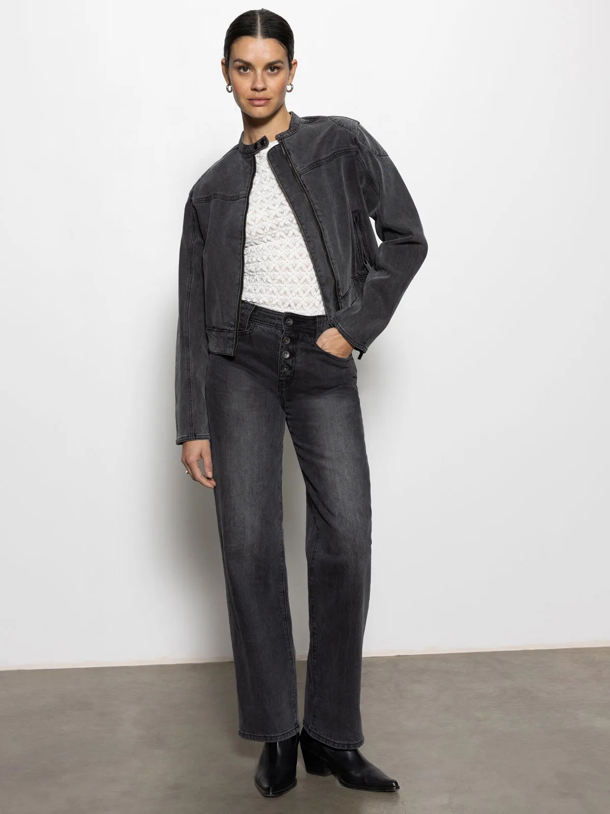 Denim Moto Jacket Dark Asphalt