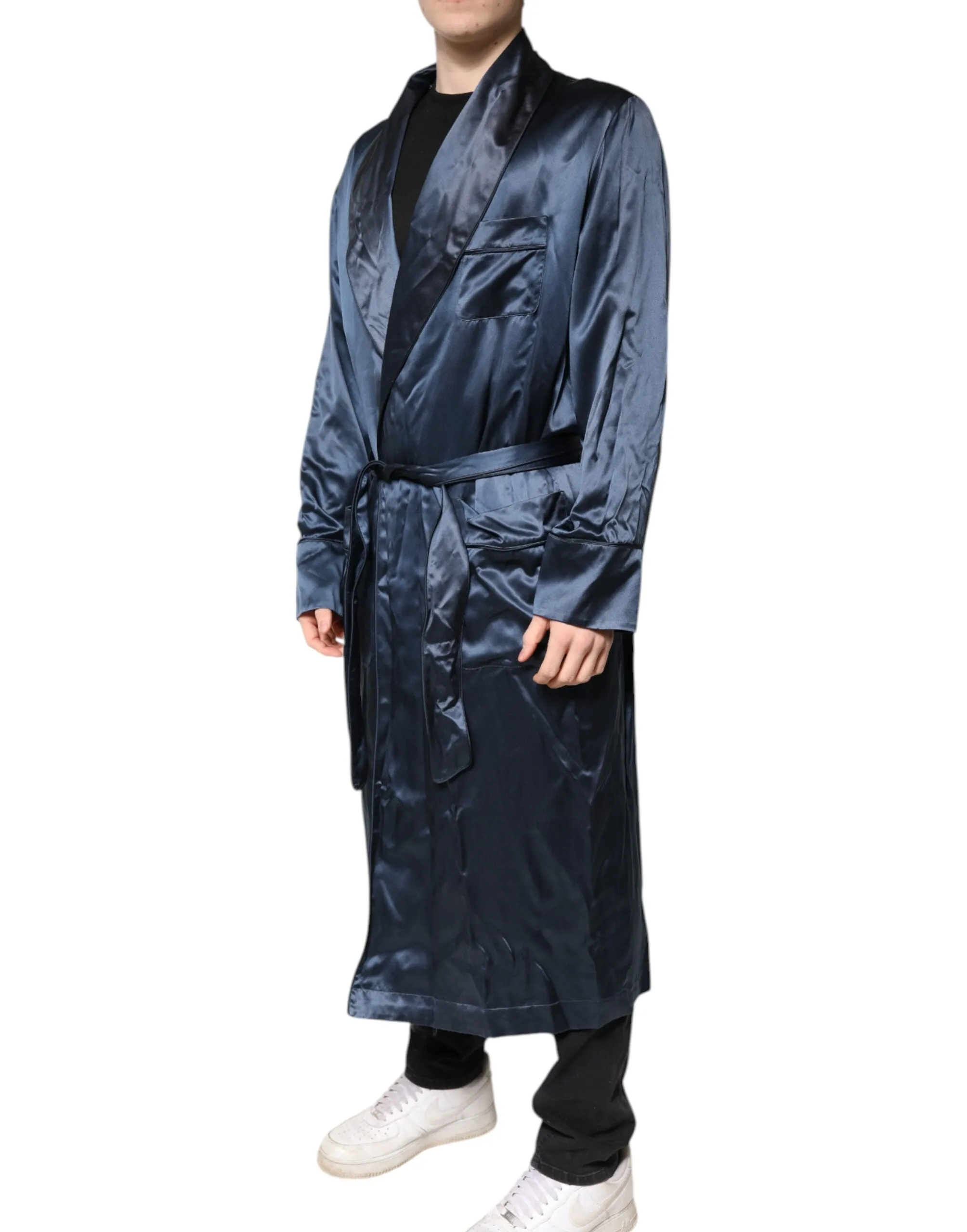Dolce & Gabbana Solid Silk Men Wrap Robe Coat Men's Jacket (Pre-Owned)