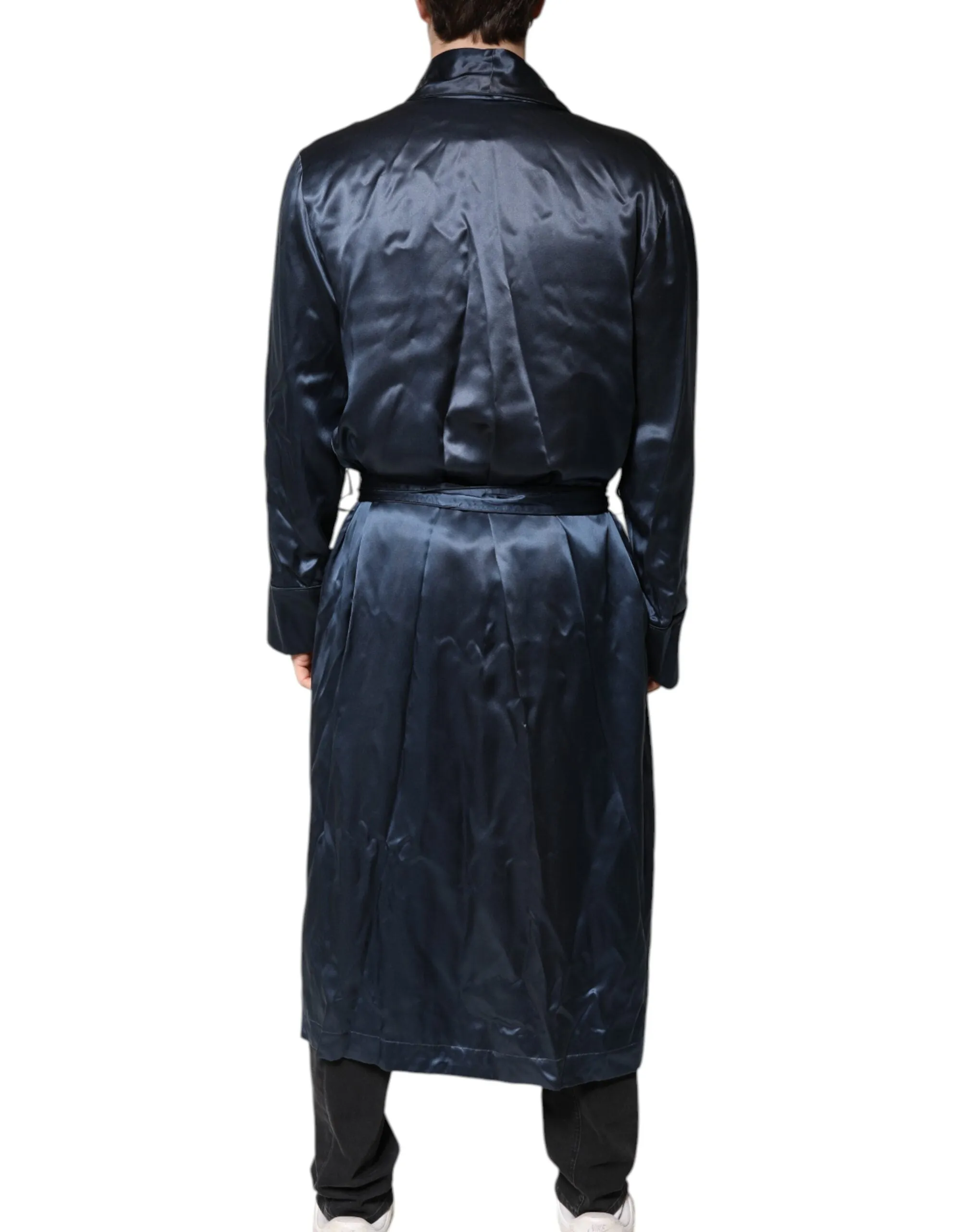Dolce & Gabbana Solid Silk Men Wrap Robe Coat Men's Jacket (Pre-Owned)