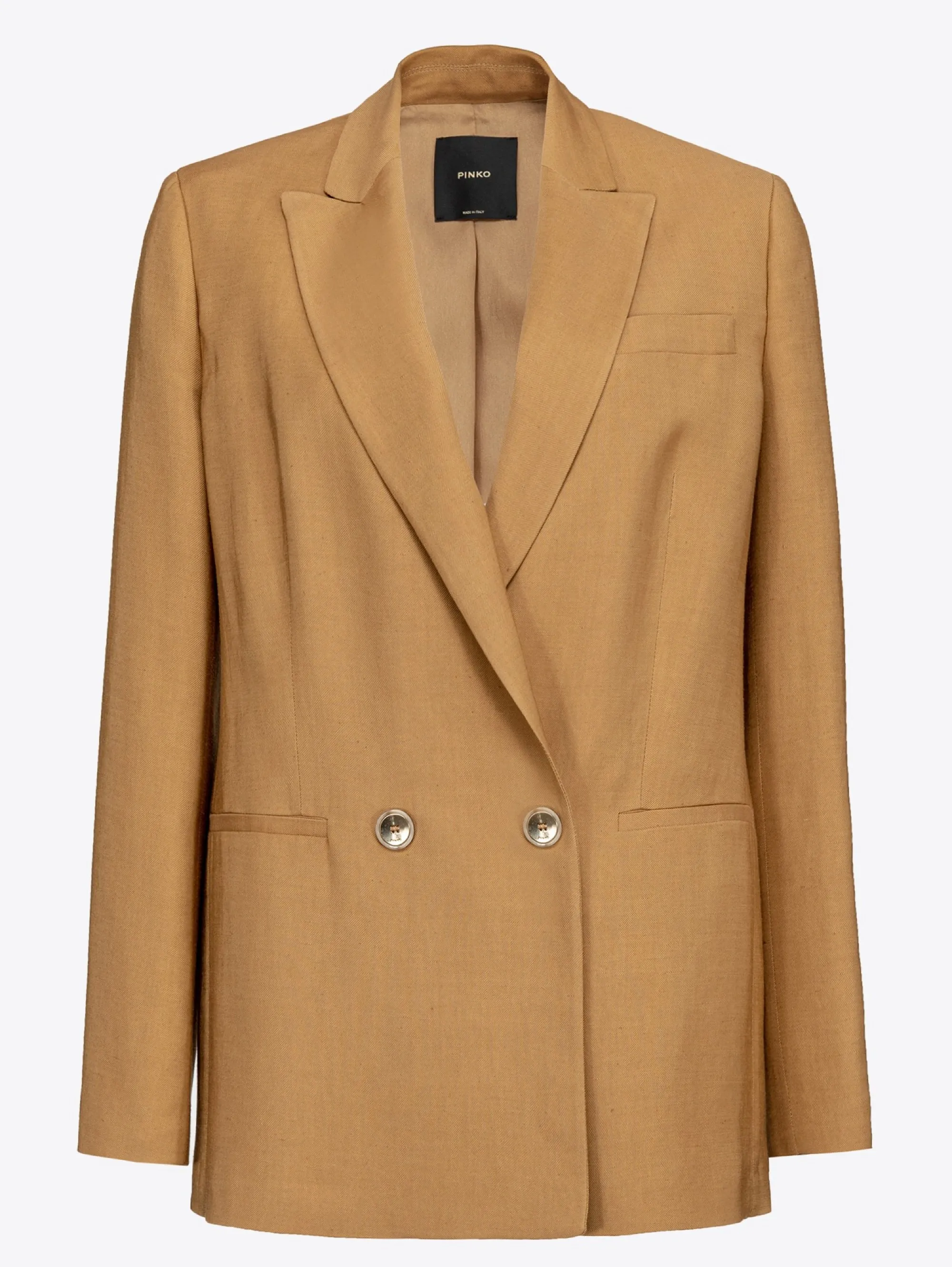 Double-breasted Blazer in Mustard Viscose and Linen