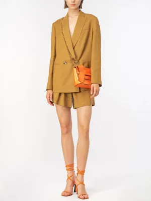 Double-breasted Blazer in Mustard Viscose and Linen