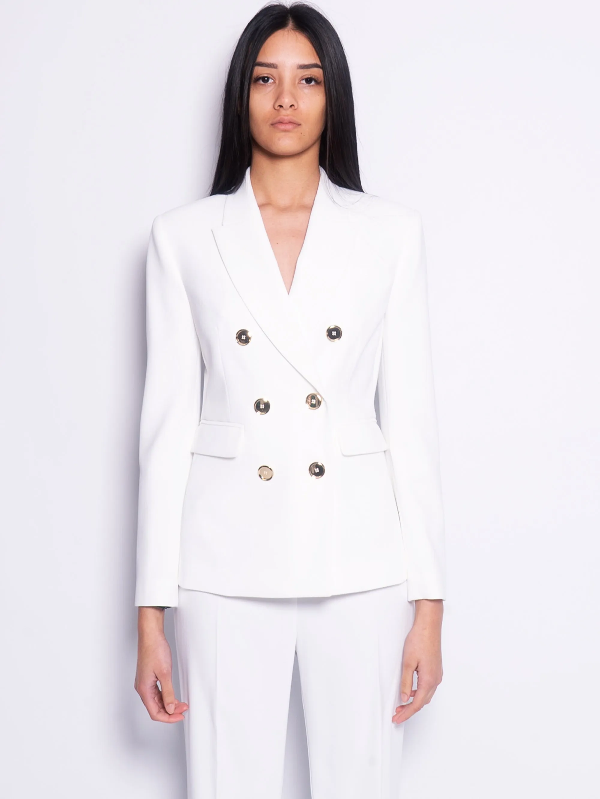Double Breasted Blazer with White Metal Buttons