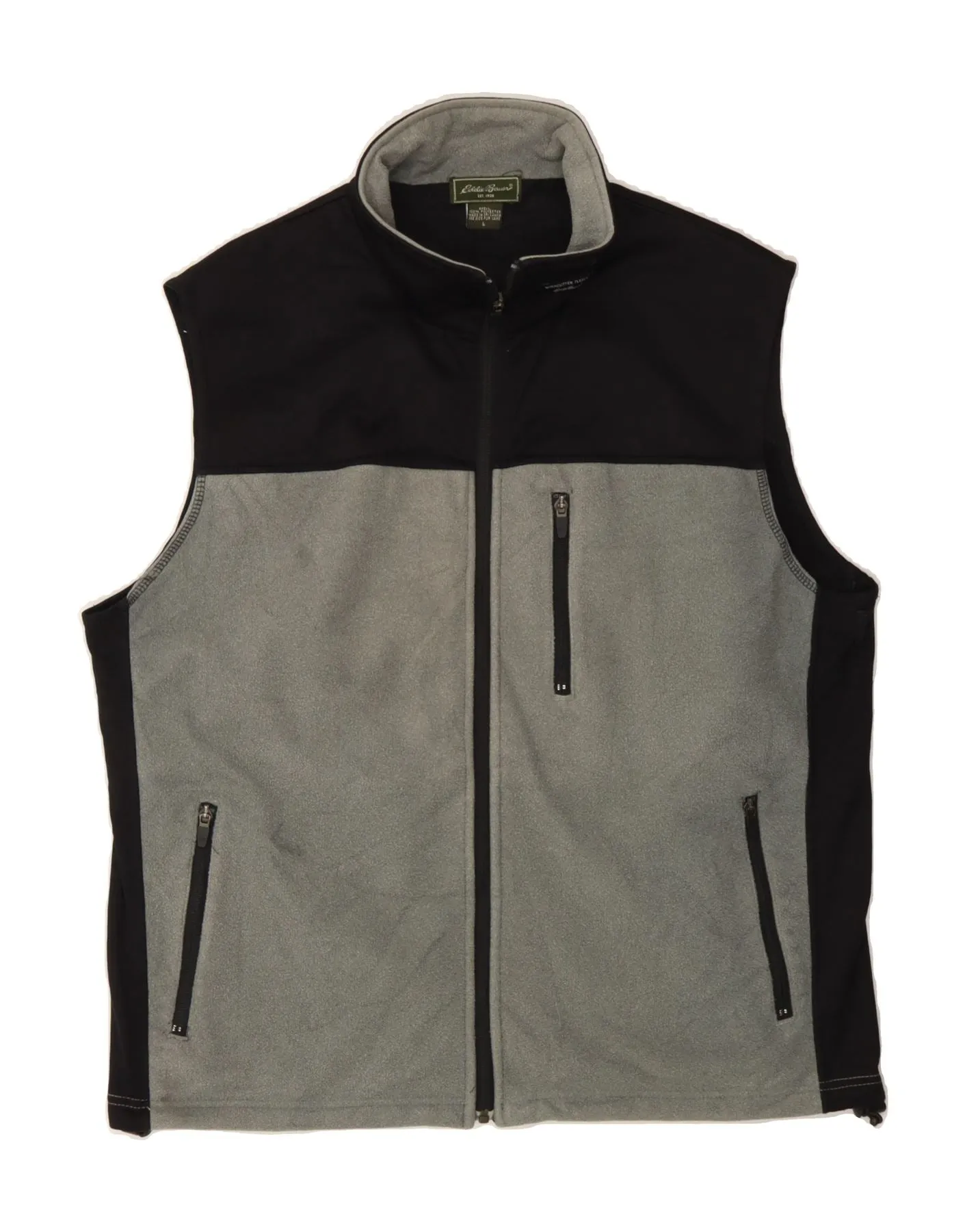 EDDIE BAUER Mens Fleece Gilet UK 40 Large Grey Colourblock Polyester