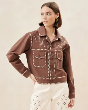Elijah Espresso Studded Denim Jacket