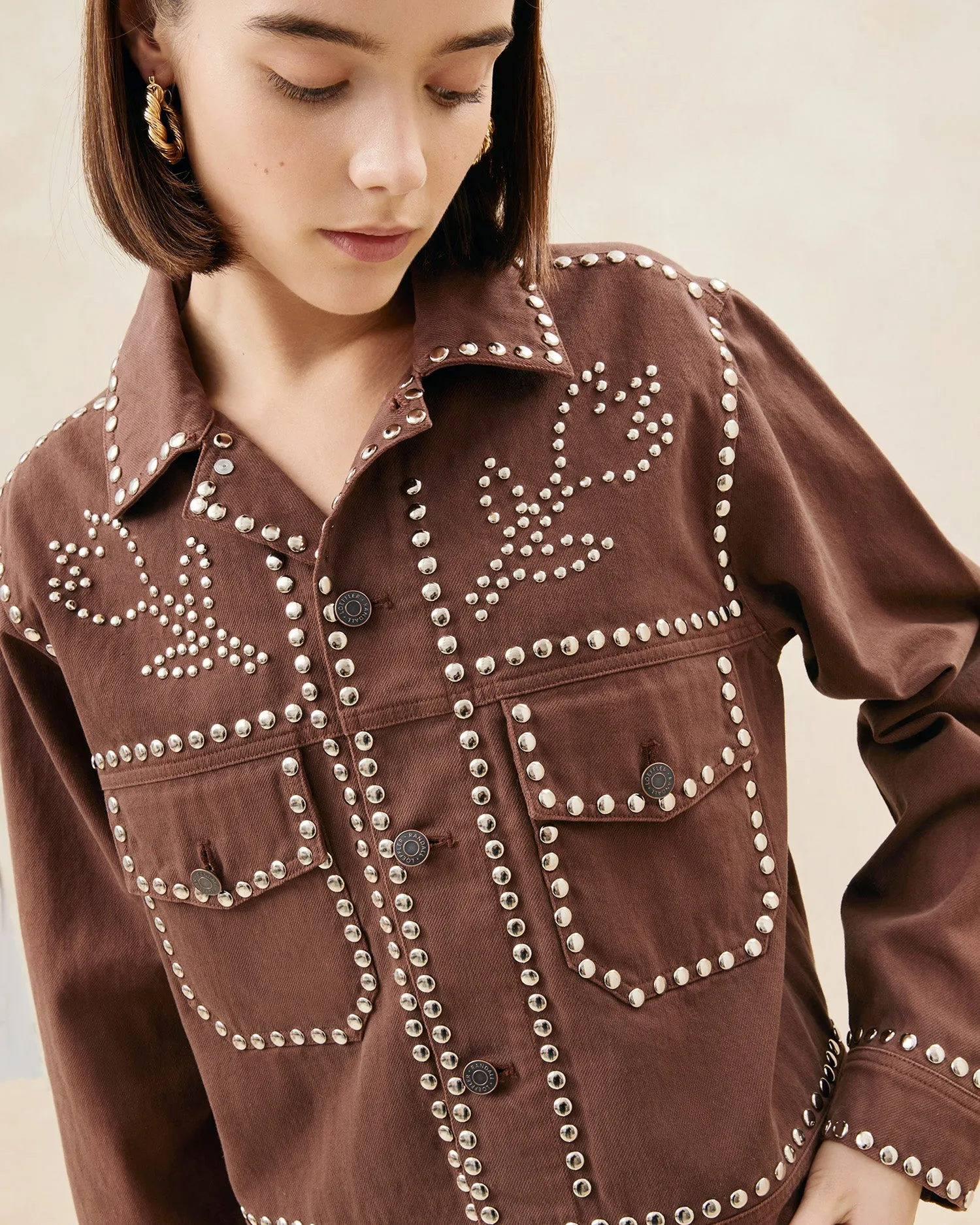 Elijah Espresso Studded Denim Jacket