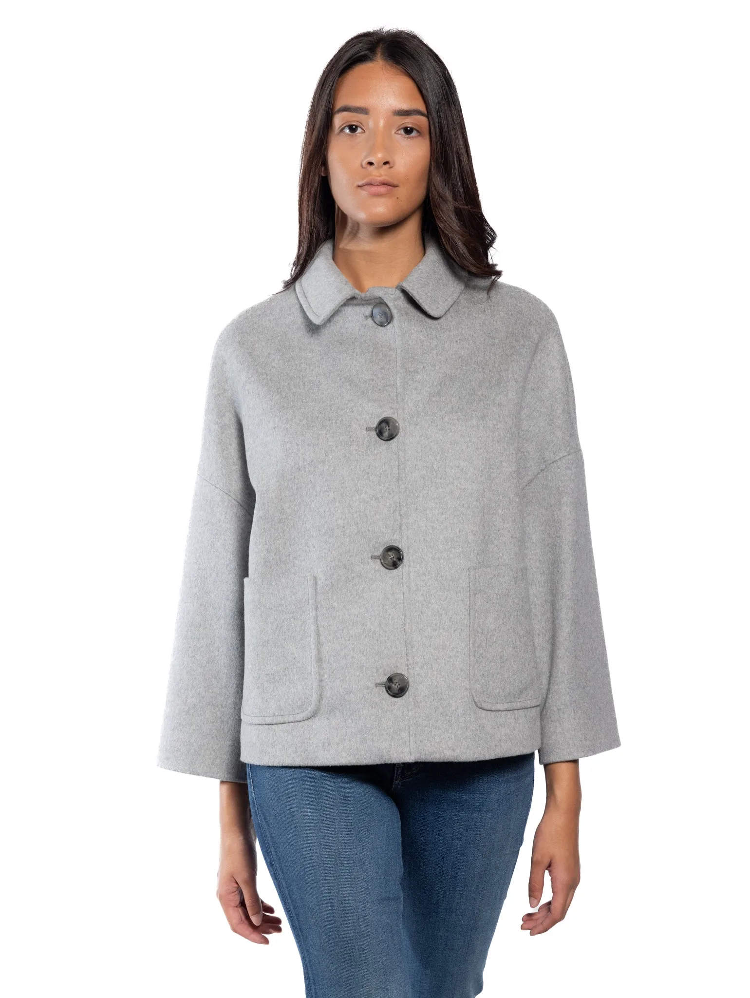 Gray Shirt Collar Coat