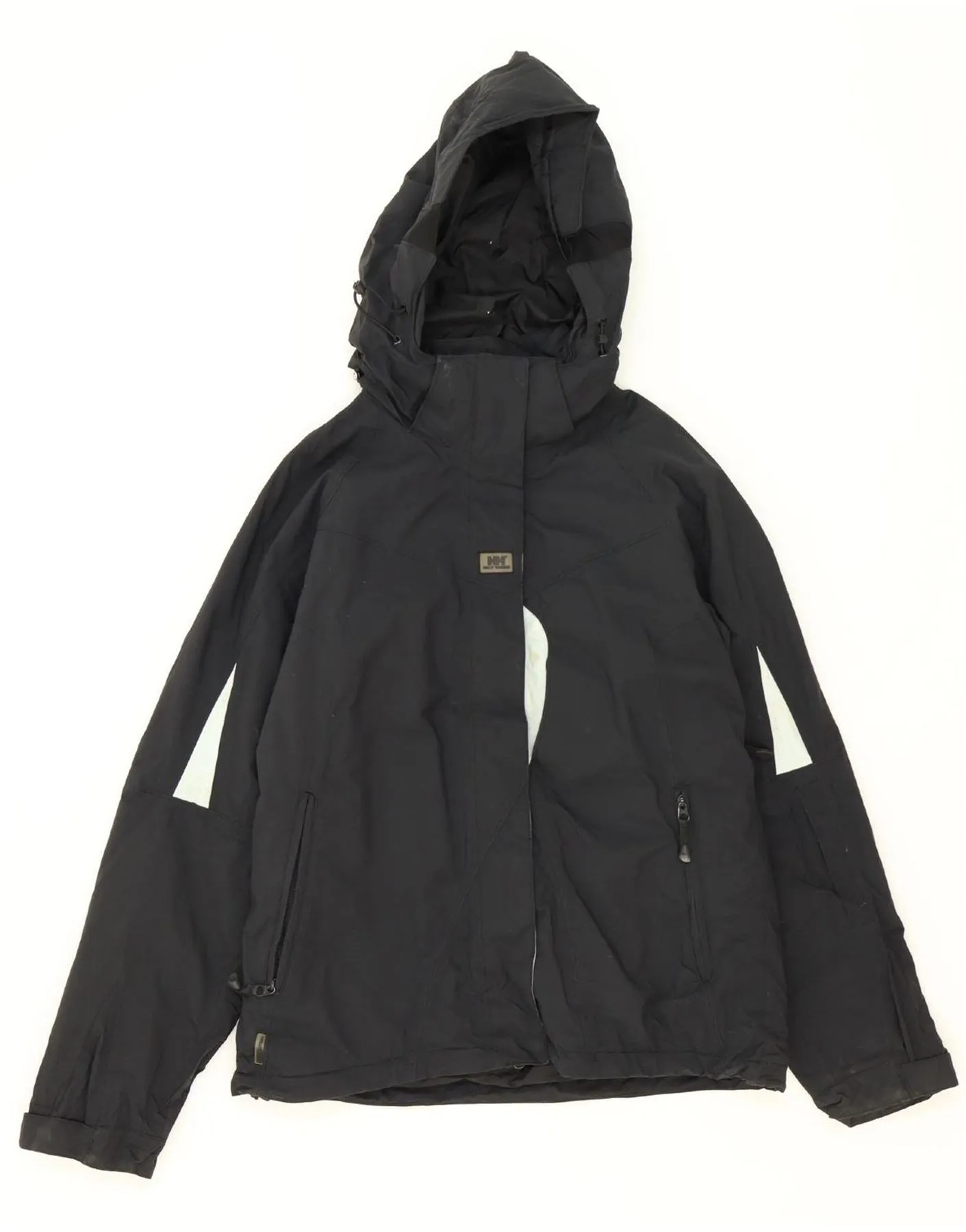 HELLY HANSEN Womens Hooded Rain Jacket UK 14 Medium Black Nylon