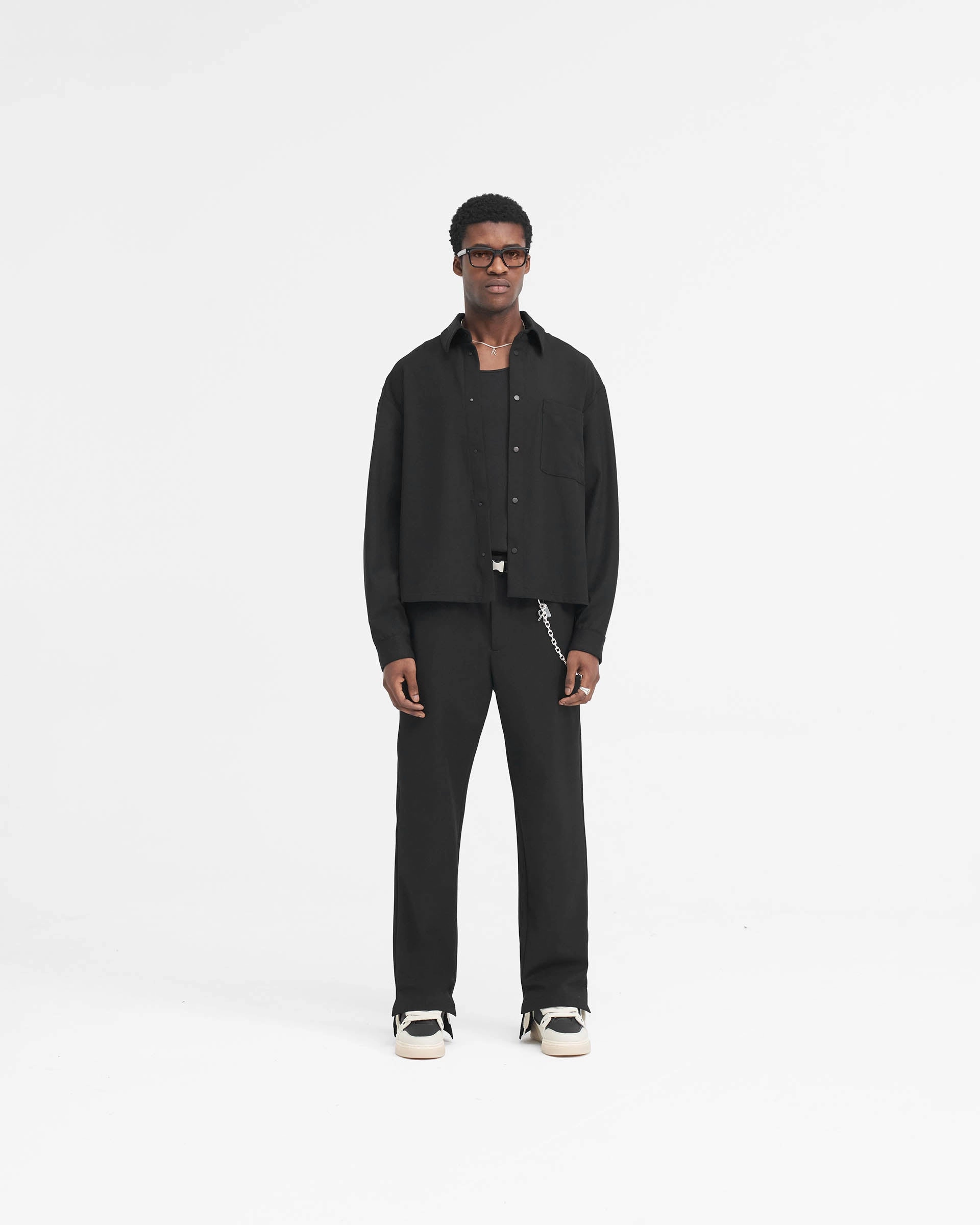 Initial Cropped Dress Shirt - Black