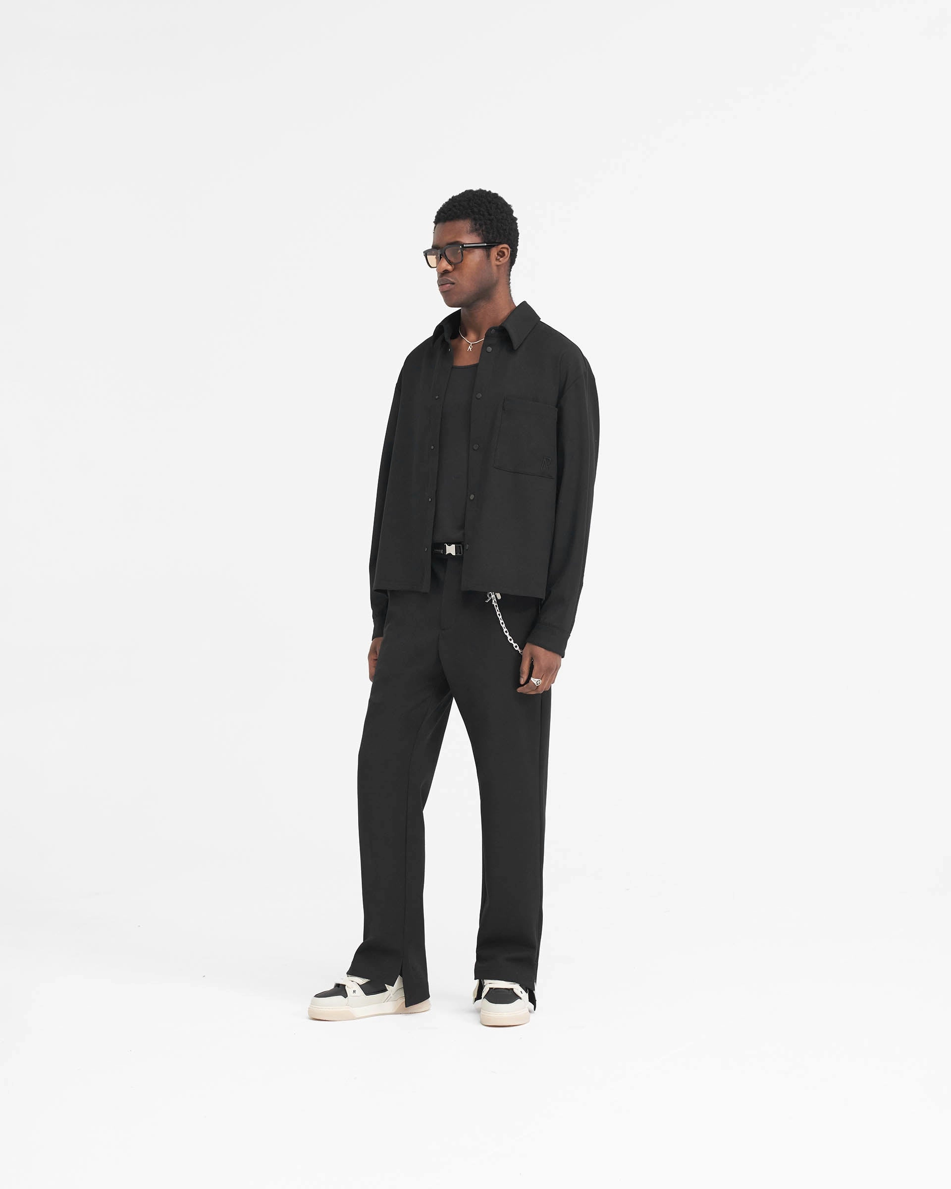 Initial Cropped Dress Shirt - Black