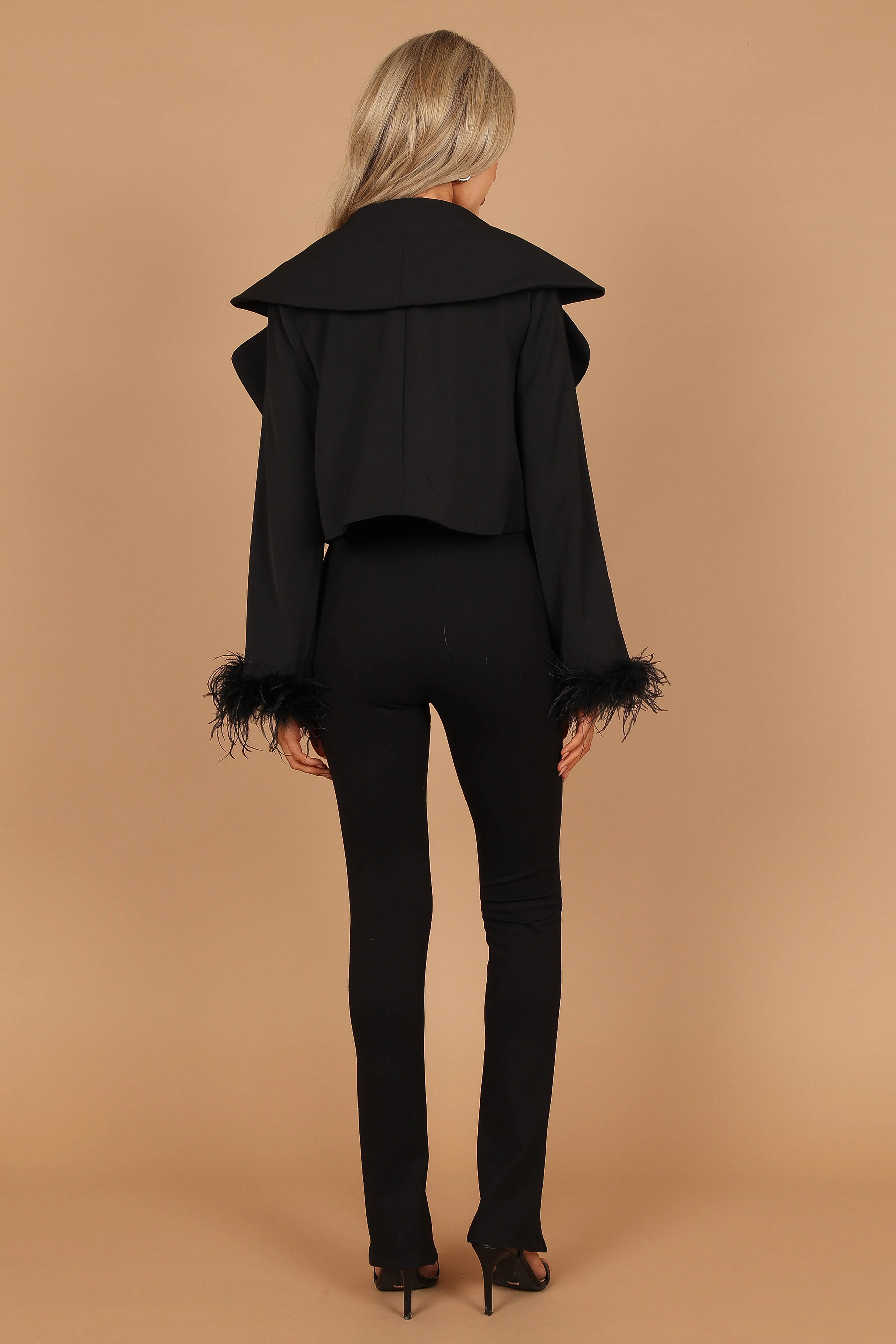 Isla Satin Feather Sleeve Crop Jacket - Black