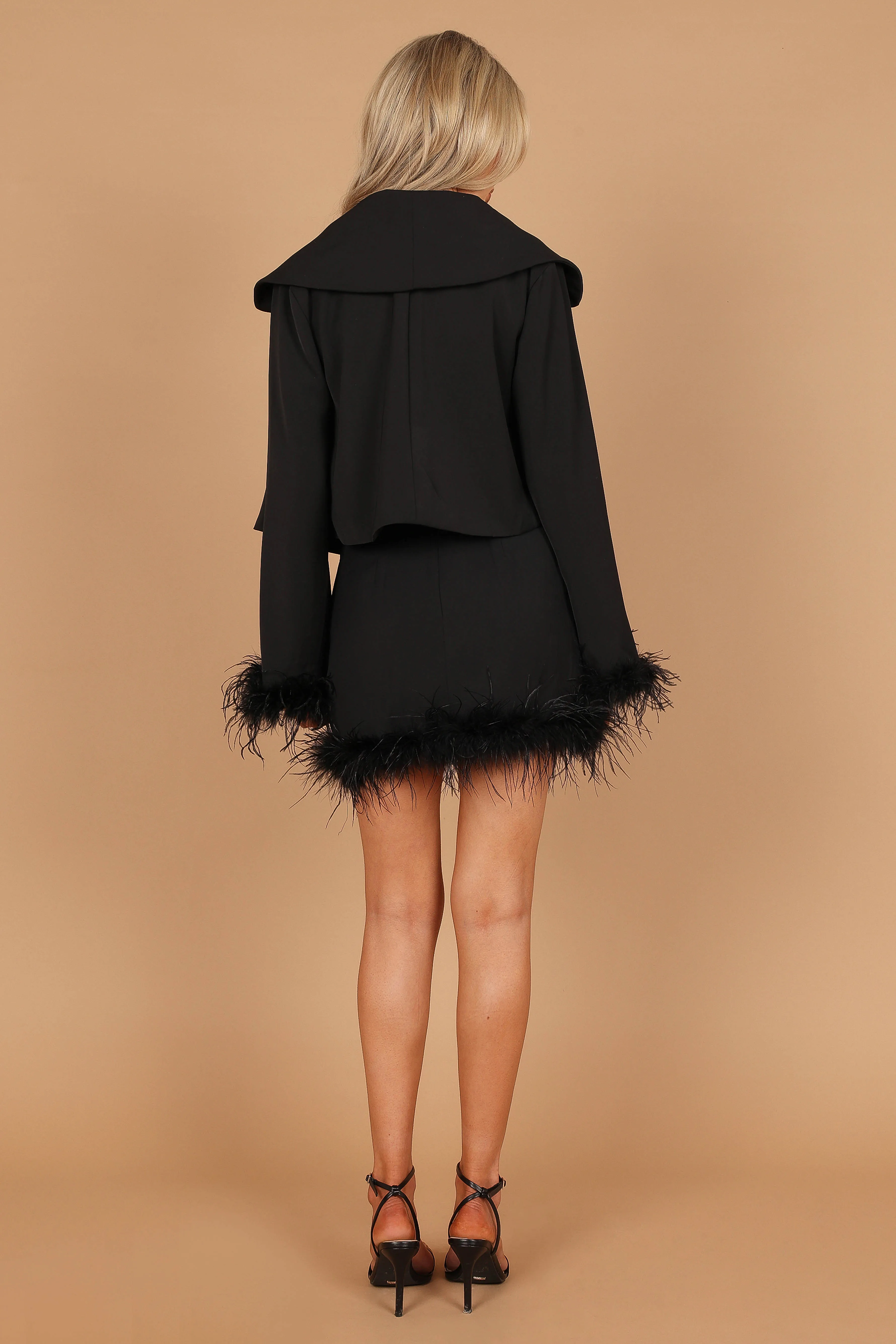 Isla Satin Feather Sleeve Crop Jacket - Black